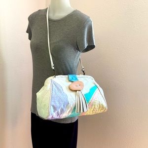 Unique vintage white & multi pastel cross body bag